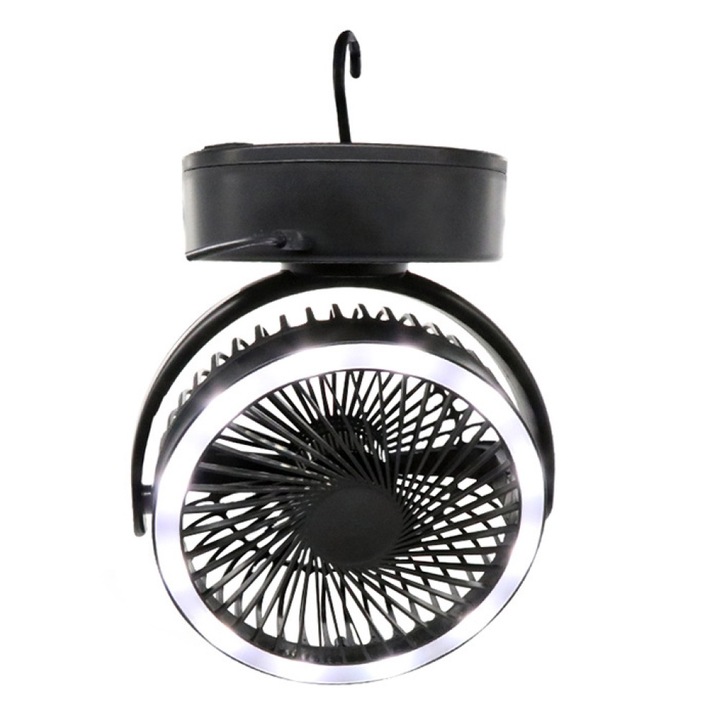 Къмпинг вентилатор 5000mAh, 3 в 1, с LED и кука, въртене на 360°, за палатка, за външна употреба, компактни размери