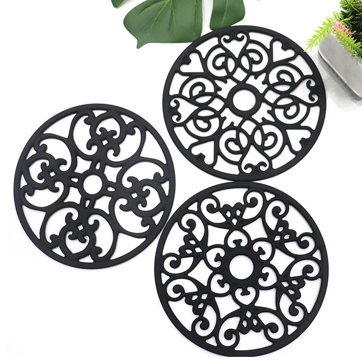 Set de trivete flexibile din silicon, Enforose, rezistente la caldura, antiderapante, 3 bucati