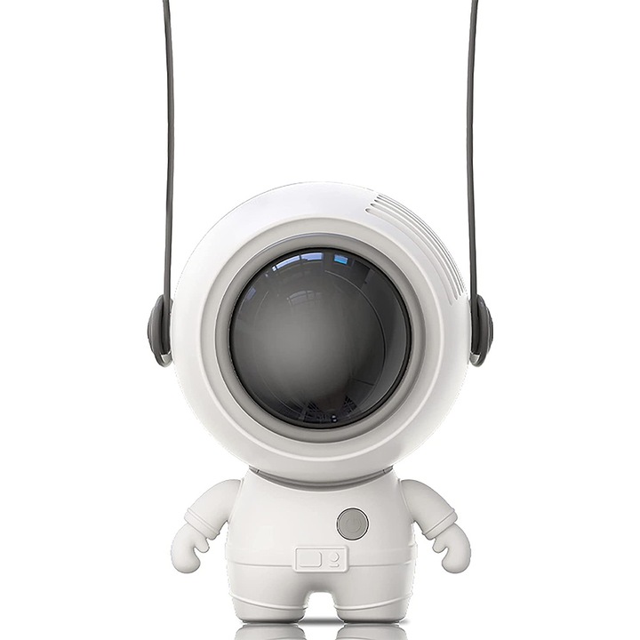 Преносим вентилатор за врата на астронавт, регулируем на 360°, дизайн без лопатки, бял