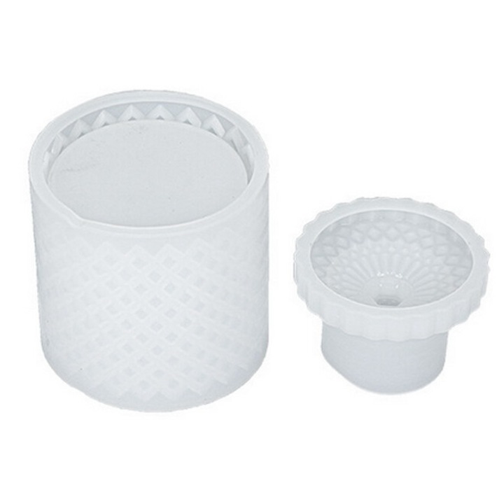 Set 2 Forme din Silicon pentru Cutie cu Capac, Model Decorativ, Alb, 90x90x60mm