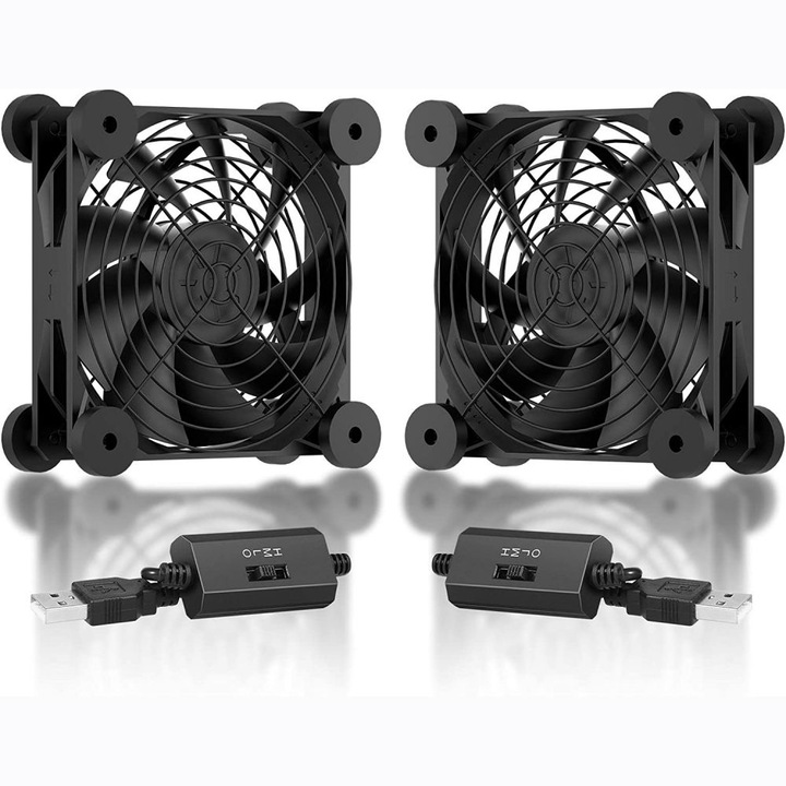 Ventilátor fordulatszám szabályozással, fém védelemmel, 120x120x25mm, fekete, 2 db-os készlet