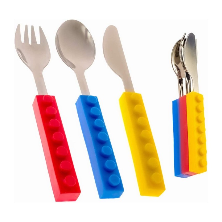 Gyerek evőeszközkészlet, QttvbTna, szilikon és rozsdamentes acél, többszínű, 14,5 cm