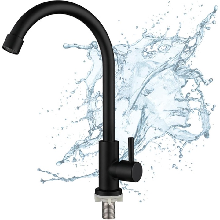 Szaniter csaptelep, rozsdamentes acél, 360°-ban elforgatható, fekete