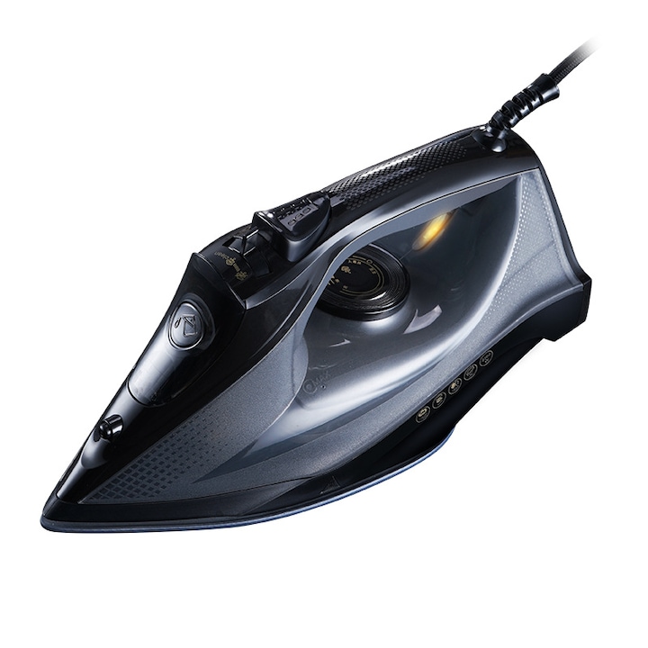 Fier de calcat cu abur, 2200W, 220V, reglare 5 viteze, rezervor de apa 450ml, talpa ceramica, indepartare eficienta a cutelor, incalzire rapida, ingrijire haine, 305x125x146mm, negru