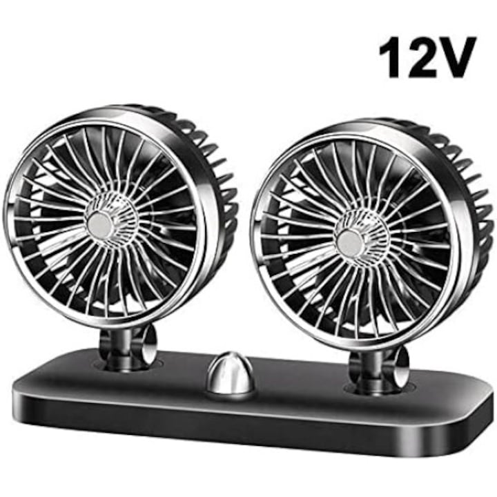 Dupla Jormftte autós ventilátor 12V/24V, többszögű forgási sebesség, 2 fokozatú fekete