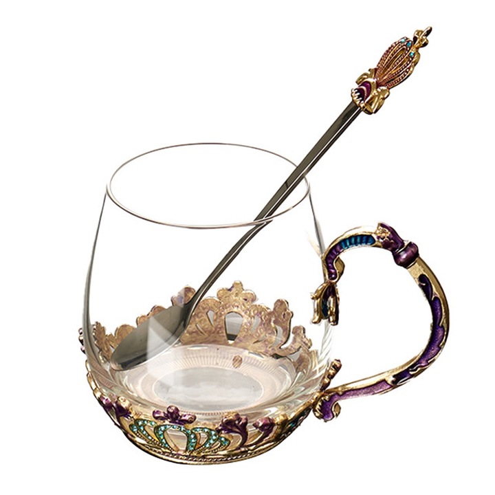 Átlátszó üveg bögre, Jormftte, 300ml, 9.3x6.5x6cm, kanállal