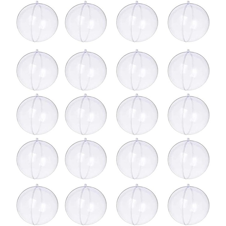 Set 20 bucati globuri transparente din plastic pentru decorare Craciun, 5cm