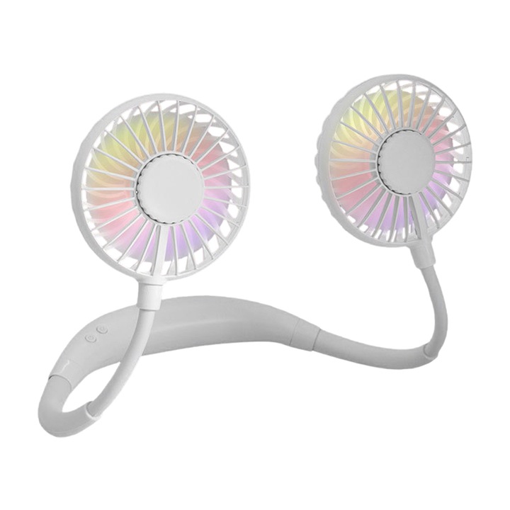 Nyakventilátoros légkondicionáló, újratölthető, hordozható, USB-s, 360°-ban forgatható hordozható hűtés, szuper csendes és könnyű, színes LED-fények, hosszú üzemidő, ideális nyári ajándék (1 db)