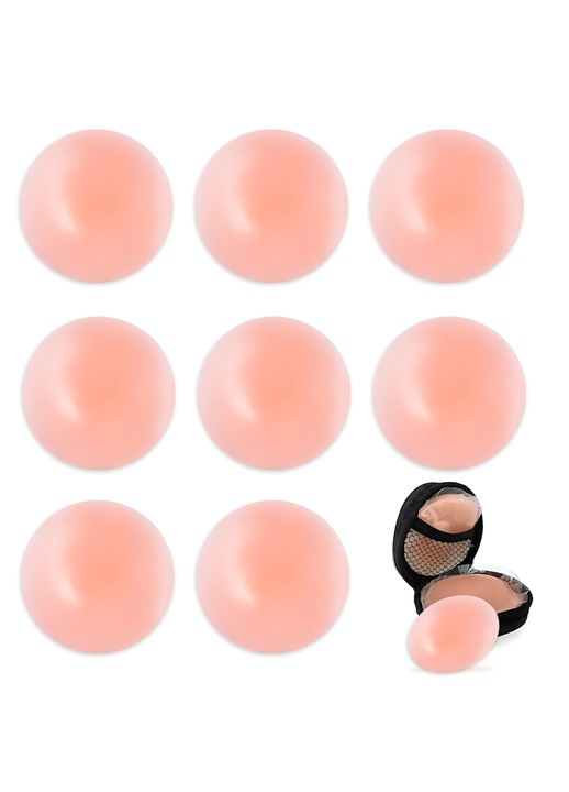 Set 4 perechi acoperitori mamelon silicon, reutilizabili, bej, cu cutie de depozitare, 6.5cm