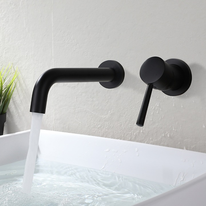 Fali csaptelep, TNEAYWHE, matt fekete, nagy hatékonyságú, egyszerű telepítés