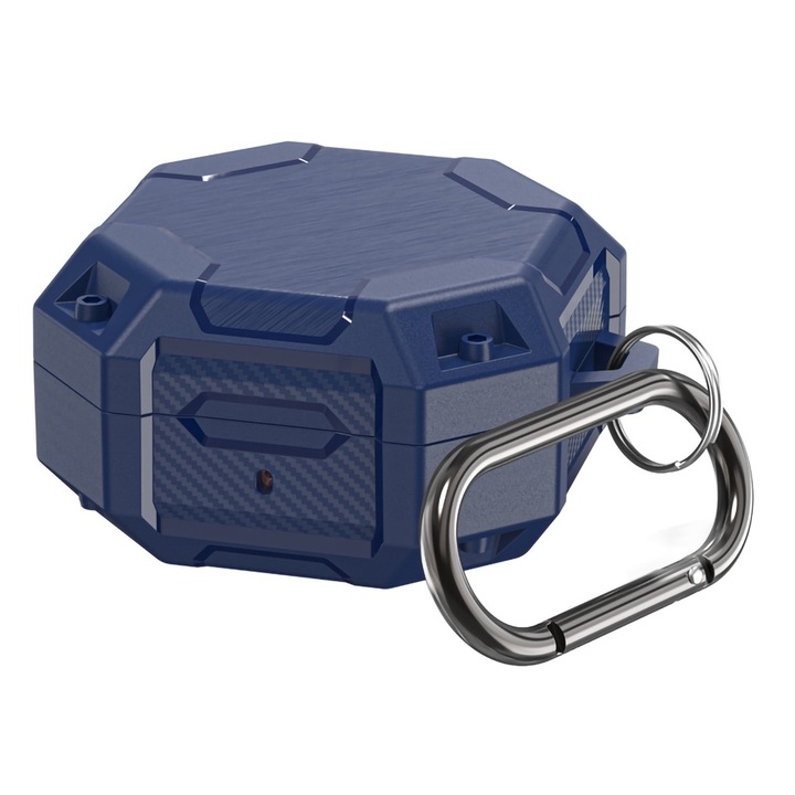 Husa protectie compatibila cu Samsung Galaxy Buds Live/Pro/2/2 Pro, TPU, albastru, 6.3x5.6x3.1cm, cu carabina