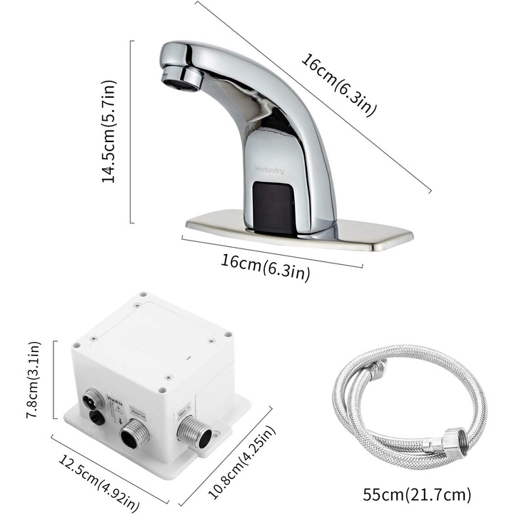 Baterie automata cu senzor infrarosu, fara contact, finisaj cromat, pentru baie si bucatarie