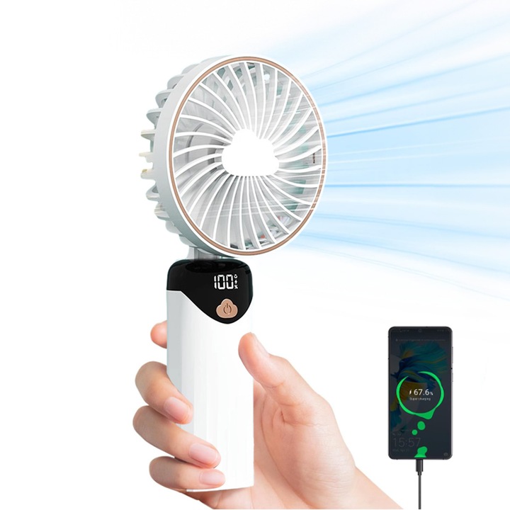 Преносим вентилатор с акумулаторна батерия, 5000mAh, бързо зареждане TYPE-C, малък, безшумен