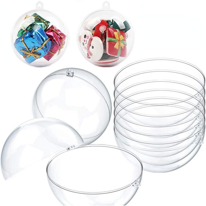 Globuri de Craciun, Enforose, set globuri transparente umplute, 7cm, pentru decoratiuni personalizate