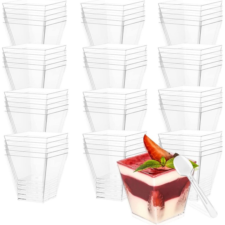 Műanyag desszert pohár készlet, 60 ml, átlátszó, 60 db-os