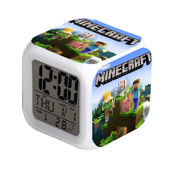 LED будилник с променящи се цветове, Enforose, малък, с дисплей за температура, многоцветен