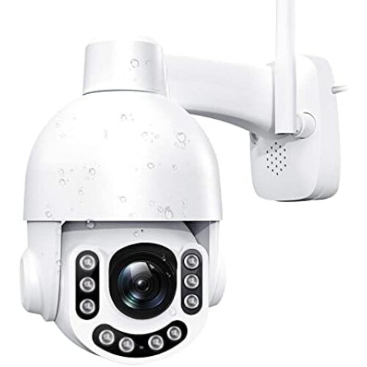 Камера за външно наблюдение, PTZ 360, 2K 3MP, Човешко разпознаване, IP66, Двупосочно аудио, Нощно виждане, Метал