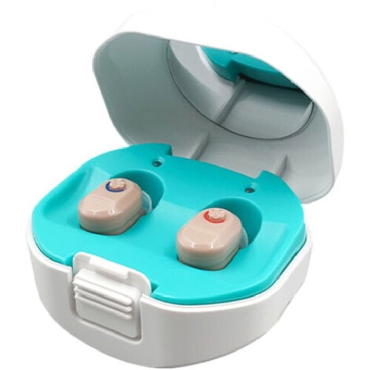 Set amplificatoare auditive invizibile, USB, 115dB, 28dB, Bej