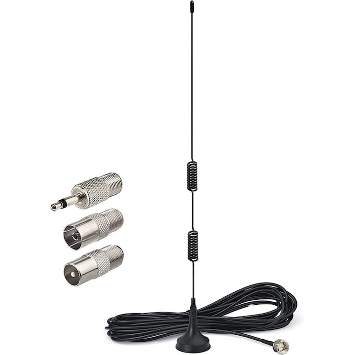 Вътрешна FM радио антена с магнитна основа, съвместим Sony Philips Panasonic Denon Pioneer Onkyo Yamaha, всепосочна, черна, 7dBi, 3m кабел