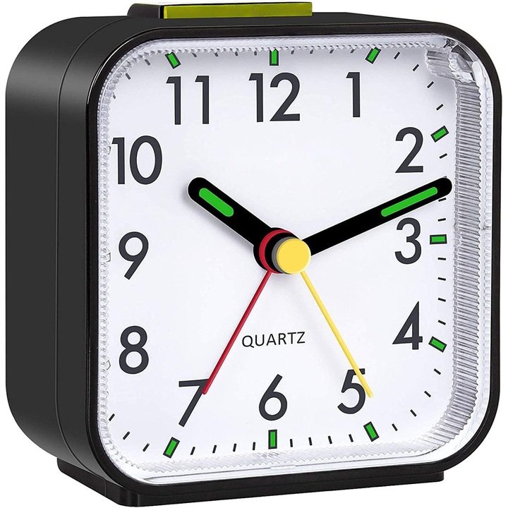Ceas de masa AMRINUGL, mecanism atomic, silentios, functie snooze, dimensiuni 3x3x1.5 inch, ideal pentru birou sau dormitor