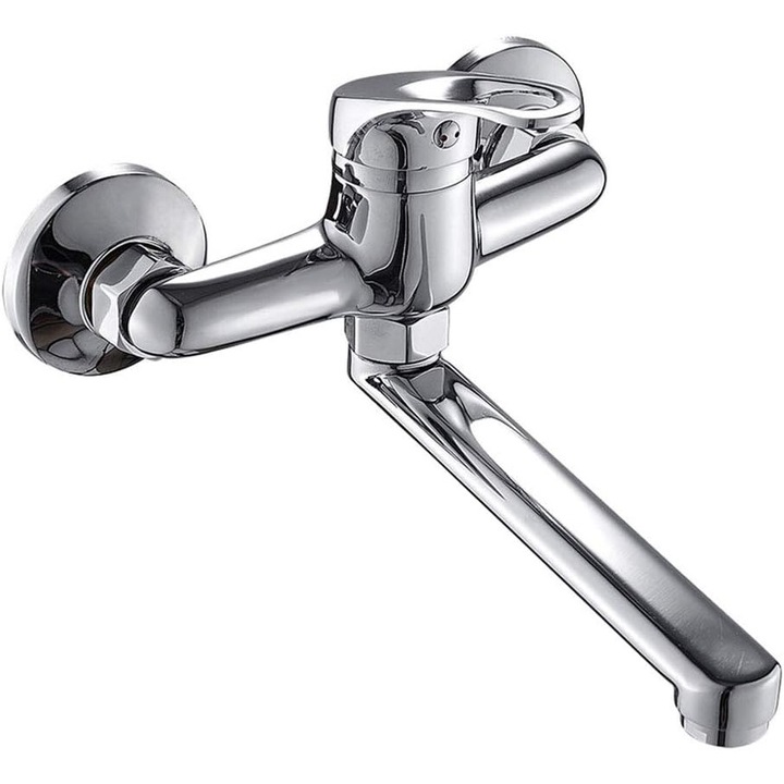 Szaniter csaptelep mosogatóhoz, sárgaréz és cink ötvözet, egy fogantyú, króm, falra szerelhető