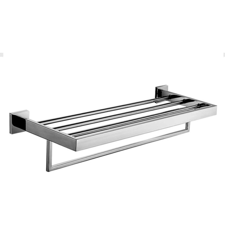 Suport prosoape AMRINUGL, design modern, finisaj crom, constructie din otel inoxidabil, montare pe perete, spatiu de stocare extra mare