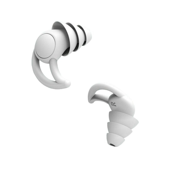 Set 2 Perechi Dopuri de Urechi pentru Somn, Silicon, Impermeabil, Reducere Zgomot 33 dB, Alb