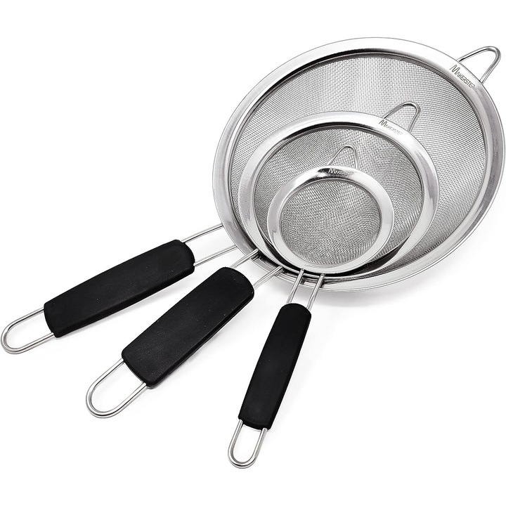 Комплект от 3 професионални цедки от неръждаема стомана, градуирани размери, изолирана дръжка, 8.5x14x20см