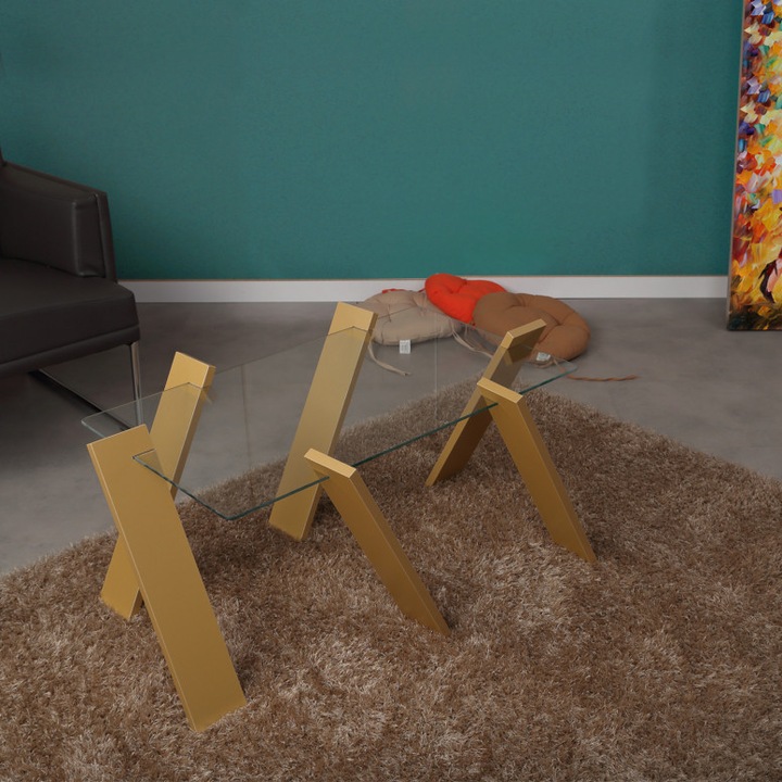 Маса за кафе модел Stanton, 92x57x41 см, горчично жълто, плот от безопасно стъкло