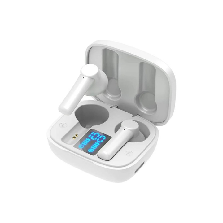 Vezeték nélküli Bluetooth 5.0 fejhallgató, zajszűrős, vízálló, hordozható töltéssel, fekete