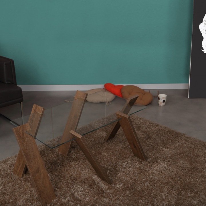 Маса за кафе модел Stanton, 92x57x41 см, дъб, плот от безопасно стъкло
