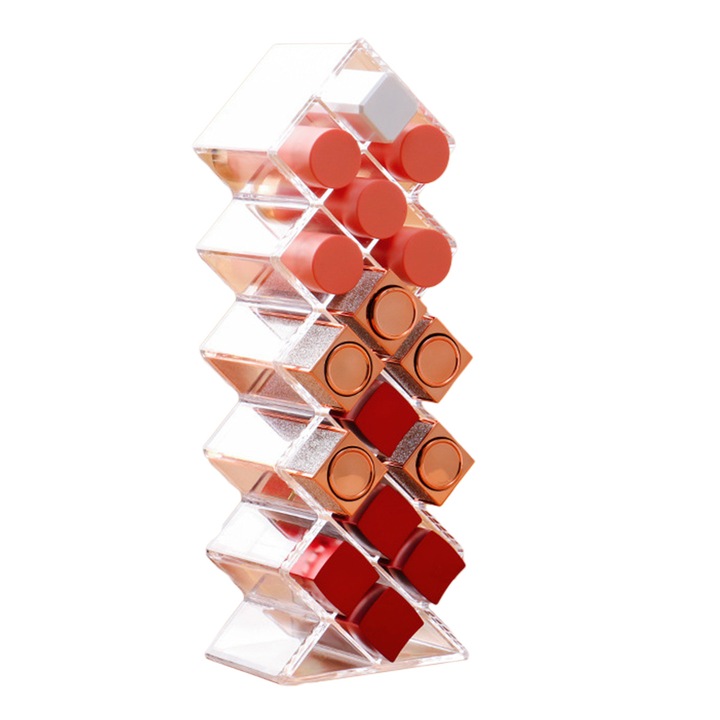 Organizator cosmetic, acril, transparent, stivuibil, forma de peste, 6.4x11.5x25.5cm