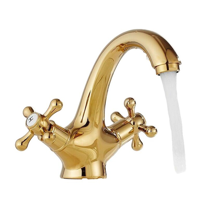 OEM Vintage mosogató csaptelep, vintage fürdőszobai csaptelep, króm, arany