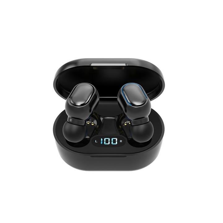 E7S vezeték nélküli Bluetooth fülhallgató, multifunkcionális, fekete, mini, 40 óra üzemidő