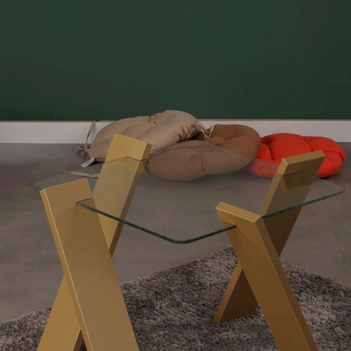 Маса за кафе модел Humphrey, 57x57x41 см, горчично жълто, плот от безопасно стъкло
