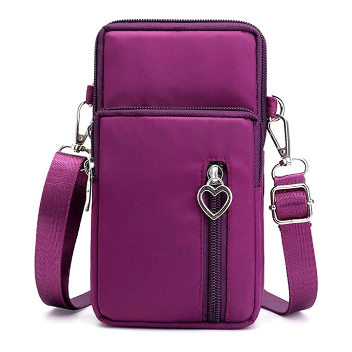 Mobiltelefon táska, Nylon, 19x10x6 cm, Sötétlila