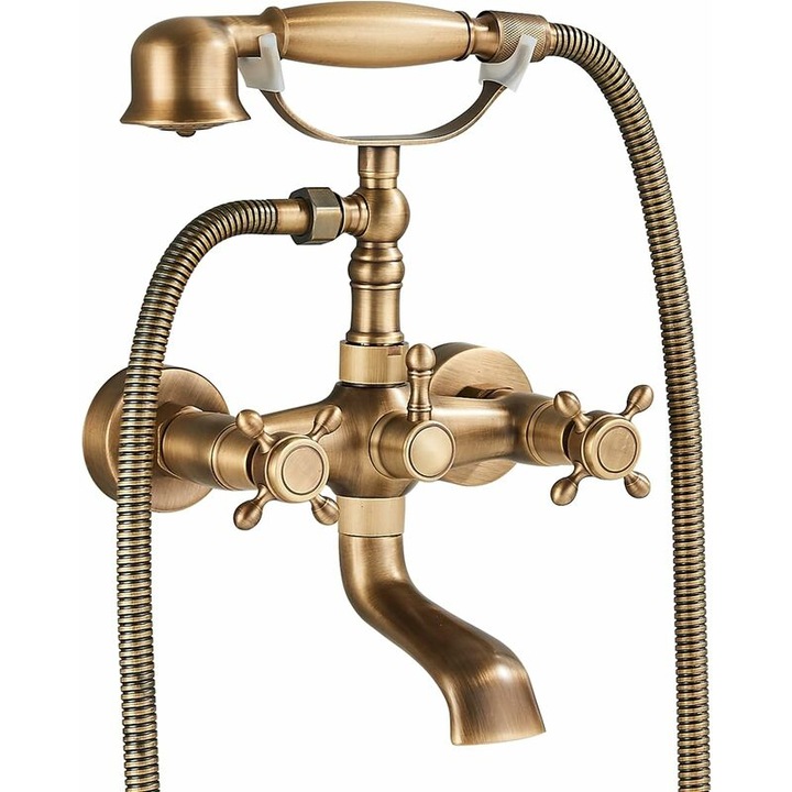 Set baterie retro pentru cada cu dus manual, finisaj crom, montare pe perete, 150mm