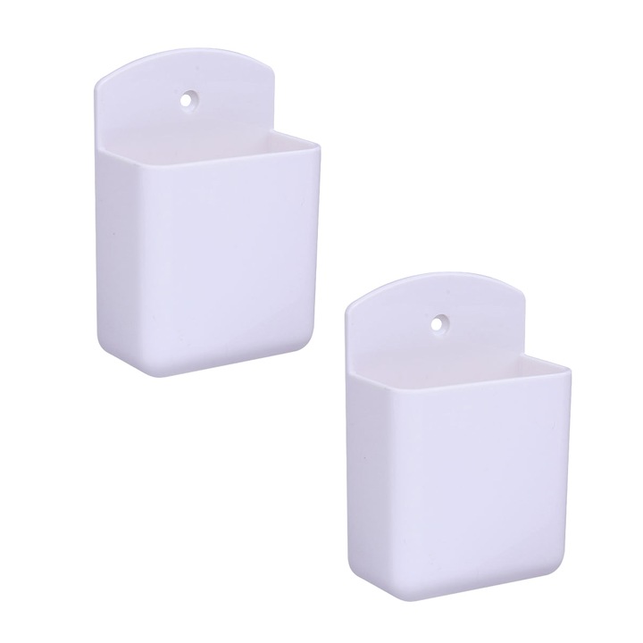 Set 2 cutii depozitare autoadezive, alb, 63x100mm