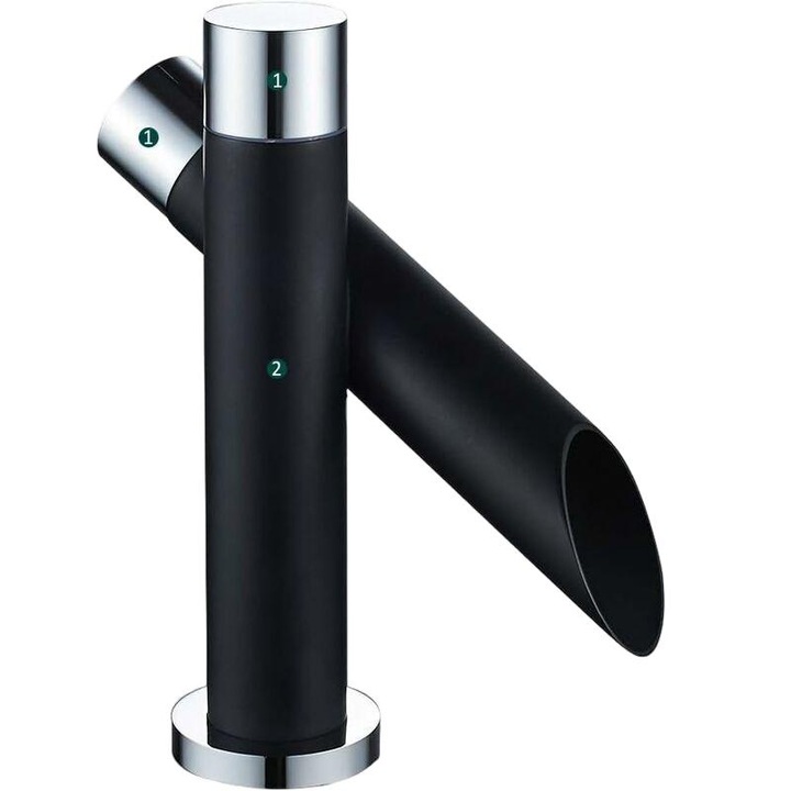Fürdőszoba mosogató csaptelep, modern ívelt kivitel, fekete, 17x4x50cm