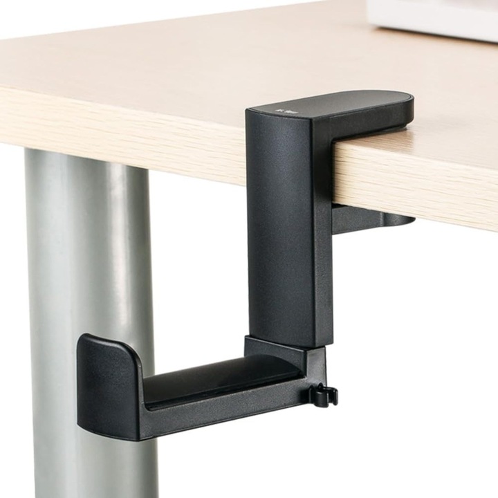 Suport casti HERUSI metal plastic negru rotativ 360° sub birou