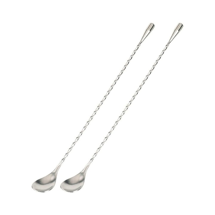 Lingura de amestec pentru cocktailuri, Enforose, set de 2 bucati, 30x30cm, inox rezistent la coroziune, design spiralat