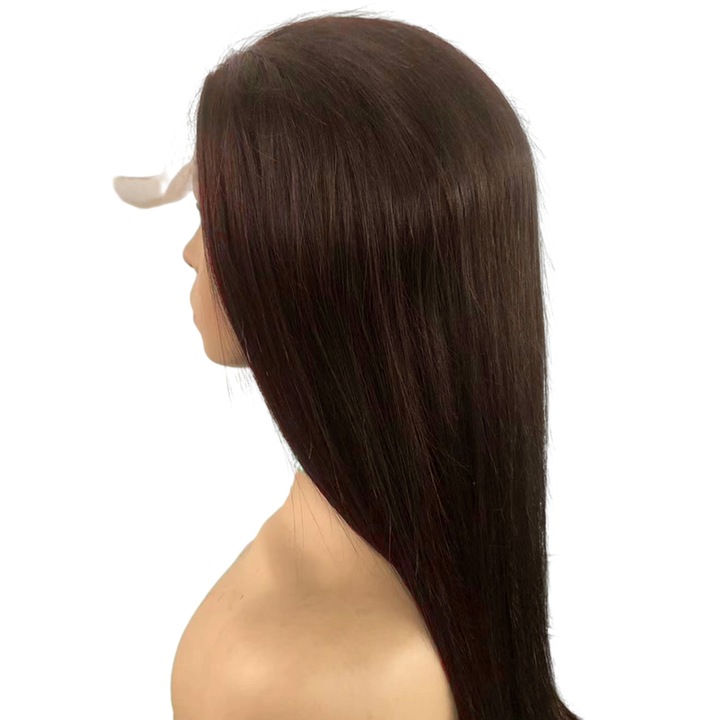 Peruca din par natural, 22 inch, dantela frontala, maro mediu