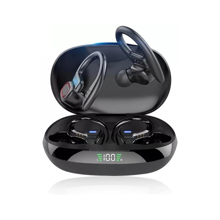 Sport Bluetooth fülhallgató, 10mm, vízálló, fekete, S/M/L