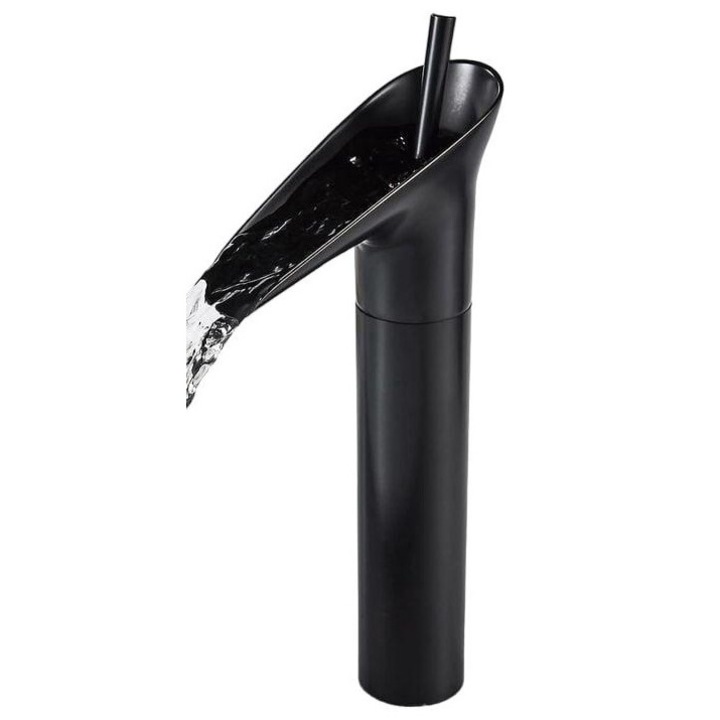 Смесител за баня в ретро стил, ефект водопад, висок монтаж, черен цвят, 33-45мм