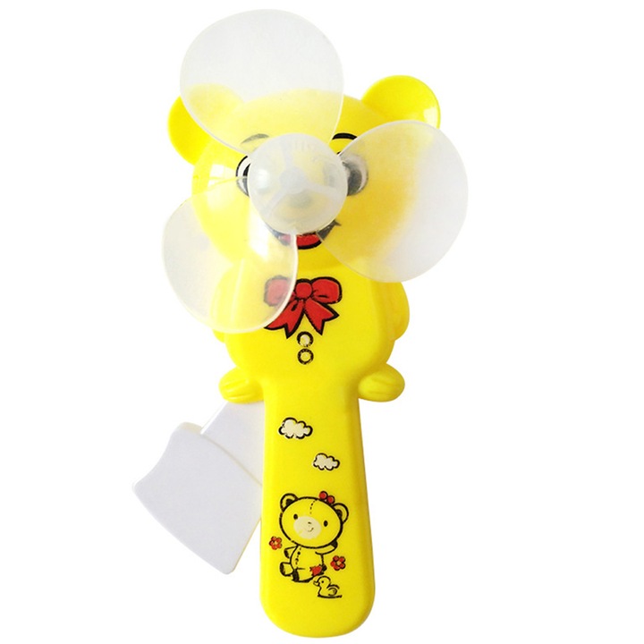 Ventilator manual, design ursulet, plastic/cauciuc, 14x7cm, galben