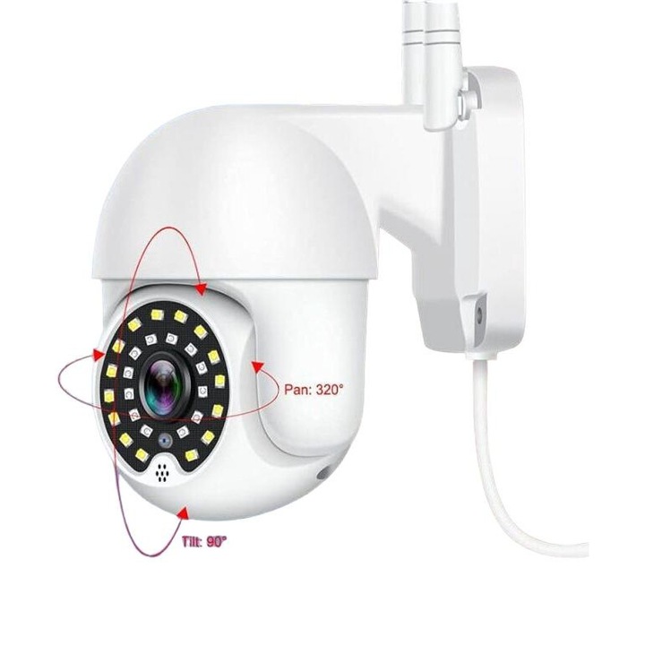 Camera de supraveghere exterior, viziune nocturna, IP66, WiFi, 720P HD, alb