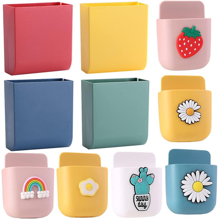 Set 10 Cutii depozitare montabile pe perete, ABS, multicolor, 9x5x11cm
