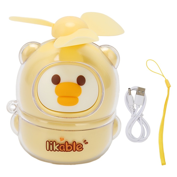 Преносим мини USB вентилатор, 3 перки, анимационен стил, 250mAh, за дома, пътуване, офиса