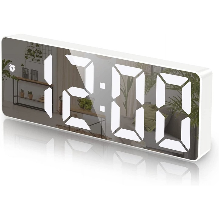 Ceas desteptator digital cu lumina de noapte, alarma dubla, port incarcare Type C & USB, afisaj mare, functie snooze, 12/24h, negru