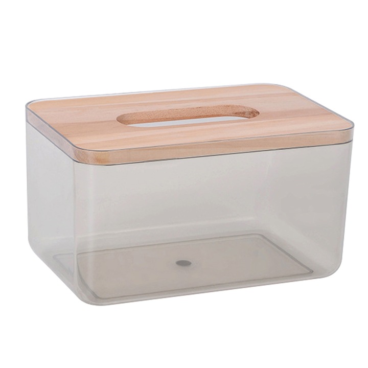 Cutie pentru servetele, Plastic si Lemn, transparent, 18x12x9cm